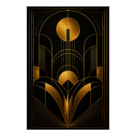 Golden Eclipse Art Deco Poster ポスター