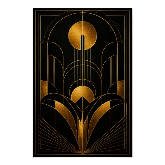 Golden Eclipse Art Deco Poster ポスター (正面)