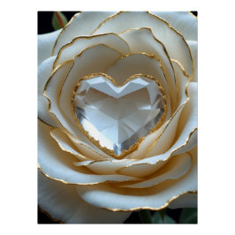 Golden-Edged Purity Crystal Heart Rose Poster ポスター