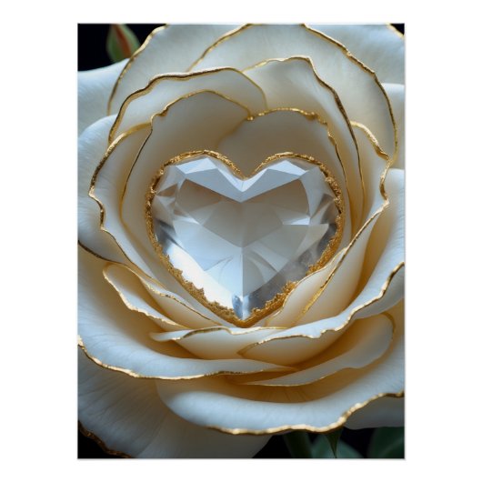 Golden-Edged Purity Crystal Heart Rose Poster ポスター (正面)