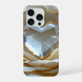 Golden-Edged Purity Crystal Rose Phone Case iPhone 15 Proケース