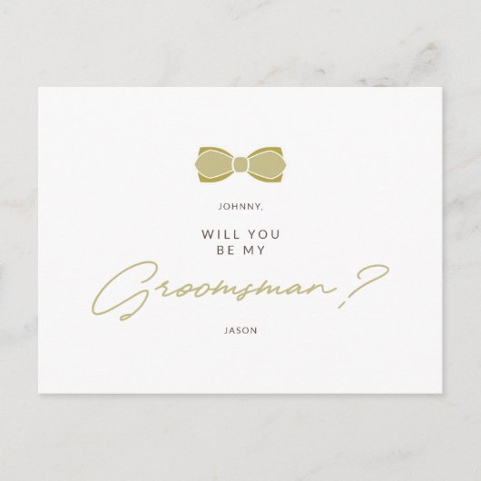 Golden Effect Groomsman Bow Wedding Proposal ポストカード (正面)