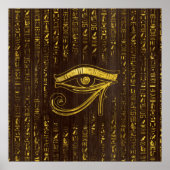 Golden Egyptian Eye of Horus  and hieroglyphics ポスター (正面)