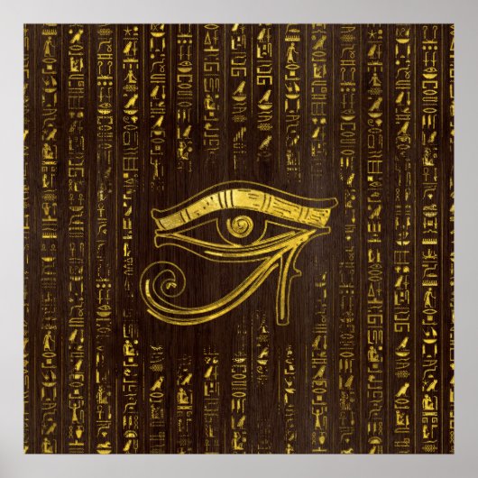 Golden Egyptian Eye of Horus  and hieroglyphics ポスター (正面)