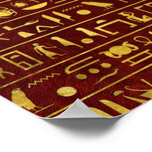 Golden Egyptian Sphinx on red leather ポスター (角)