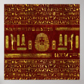 Golden Egyptian Sphinx on red leather ポスター (正面)