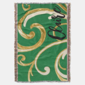 Golden Elegance Moss Green pattern スローブランケット (正面縦)