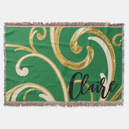 Golden Elegance Moss Green pattern スローブランケット