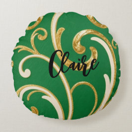 Golden Elegance Moss Green pattern ラウンドクッション