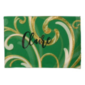 Golden Elegance Moss Green pattern 枕カバー (正面)