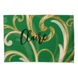 Golden Elegance Moss Green pattern 枕カバー