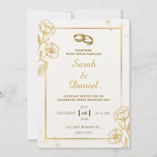 Golden Elegance Wedding Invitation 招待状 (正面)