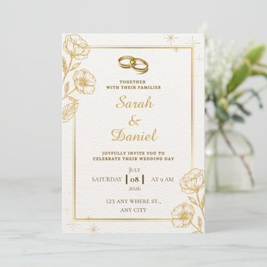 Golden Elegance Wedding Invitation 招待状 (スタンド正面)