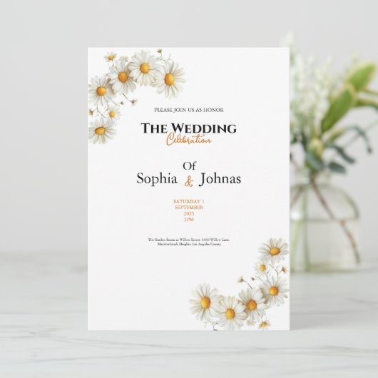 golden elegant daisy flower wedding invitation 招待状 (スタンド正面)