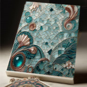 Golden Embellishment Aqua Blue Bubbles Mosaic Cool タイル