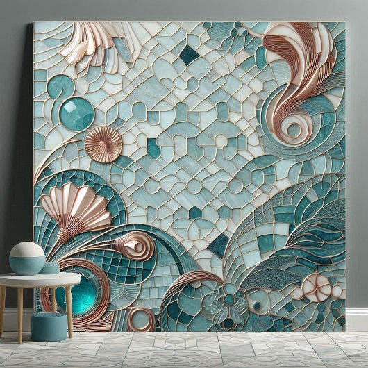 Golden Embellishment Aqua Blue Bubbles Mosaic Cool タイル
