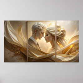 Golden Embrace: Ethereal Couple Portrait in Silk a ポスター