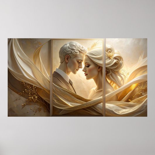Golden Embrace: Ethereal Couple Portrait in Silk a ポスター (正面)