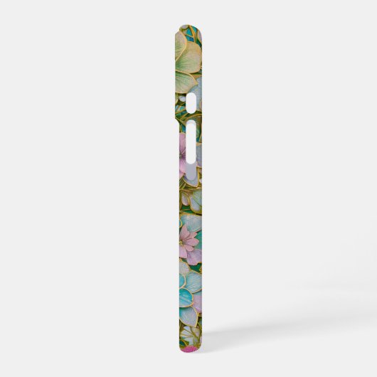 Golden Embroidered Pastel Floral Phone Case iPhone 16ケース (左側面)