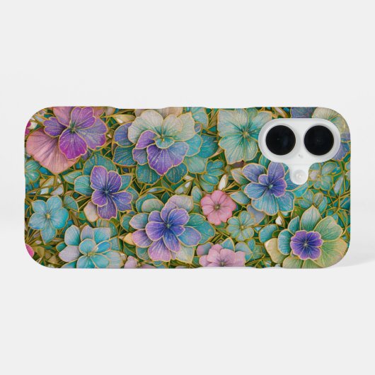 Golden Embroidered Pastel Floral Phone Case iPhone 16ケース (裏面横)