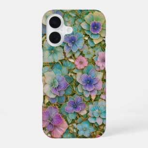Golden Embroidered Pastel Floral Phone Case iPhone 16ケース