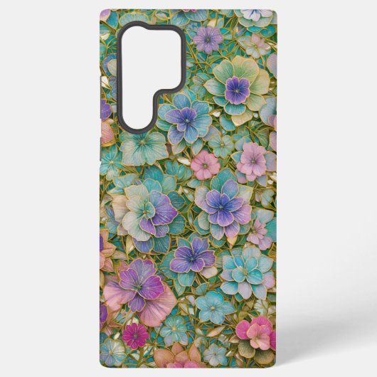 Golden Embroidered Pastel Floral Phone Case Samsung Galaxyケース (裏面)