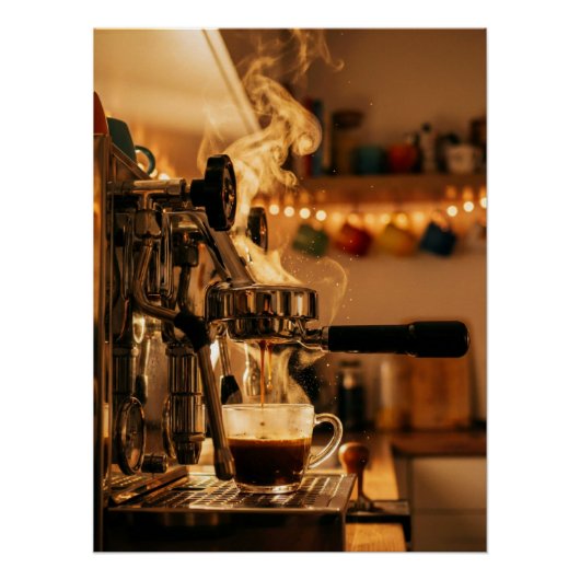 Golden Espresso Ritual – Warm Coffee Art Poster ポスター (正面)