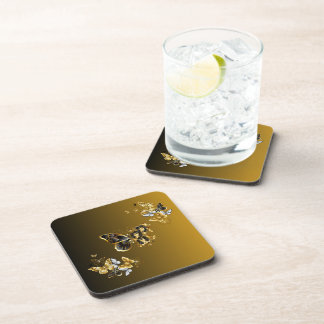 Golden Euphony – Black & Gold Butterfly Art コースター