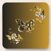 Golden Euphony – Black & Gold Butterfly Art コースター (正面)