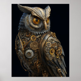 Golden-Eyed Steampunk Owl ポスター