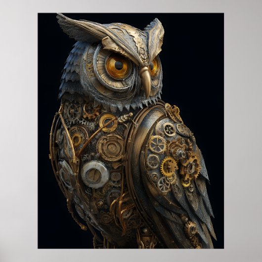 Golden-Eyed Steampunk Owl ポスター (正面)