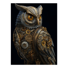 Golden-Eyed Steampunk Owl ポスター
