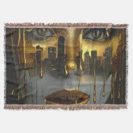 Golden Face Surrealist City Urban Digital Art スローブランケット