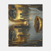 Golden Face Surrealist City Urban Digital Art フリースブランケット (正面)