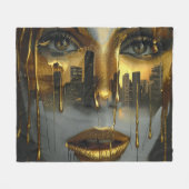 Golden Face Surrealist City Urban Digital Art フリースブランケット (正面(横))