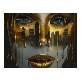 Golden Face Surrealist City Urban Digital Art ポスター