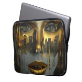 Golden Face Surrealist City Urban Digital Art ラップトップスリーブ (正面左)