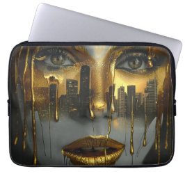 Golden Face Surrealist City Urban Digital Art ラップトップスリーブ