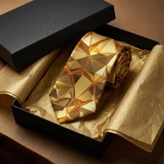 Golden Faceted Crystal Geometric ネクタイ