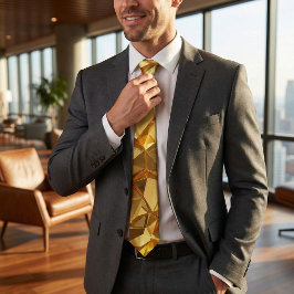 Golden Faceted Crystal Geometric ネクタイ