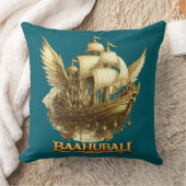 Golden Fantasy Flying Ship Art Throw Pillow クッション (ブランケット)