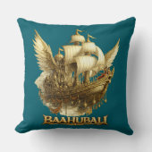 Golden Fantasy Flying Ship Art Throw Pillow クッション (正面)