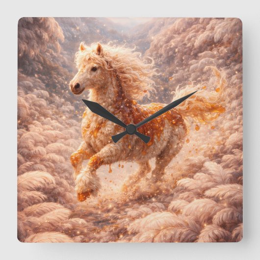 Golden Fantasy Horse Aesthetic Room Decor スクエア壁時計 (正面)