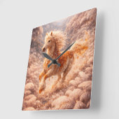 Golden Fantasy Horse Aesthetic Room Decor スクエア壁時計 (傾斜)