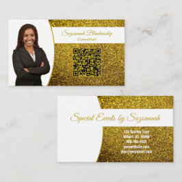 Golden Faux Glitter, Professiona Photo & QR Code 名刺