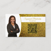 Golden Faux Glitter, Professiona Photo & QR Code 名刺 (正面)