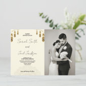 Golden Feather and Art Beige結婚's with photo 招待状 (スタンド正面)