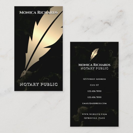 Golden feather pen notary Business Card 名刺 (正面/裏面)