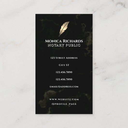 Golden feather pen notary Business Card 名刺 (裏面)