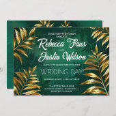 Golden fern arrangement wedding 招待状 (正面/裏面)